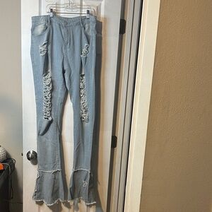 Light Wash Distressed Flare Jeans